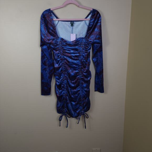 Wild Fable Long Sleeve Ruched Velvet Bodycon Dress in Purple Marble Size L - Picture 1 of 12